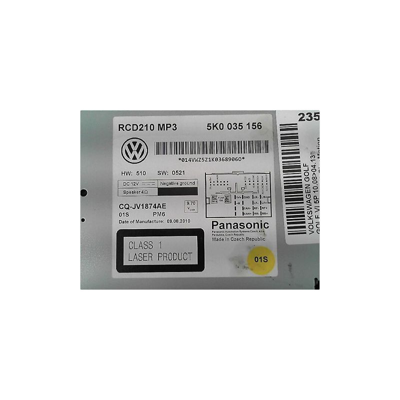 AUTORADIO VOLKSWAGEN GOLF VI 08-13