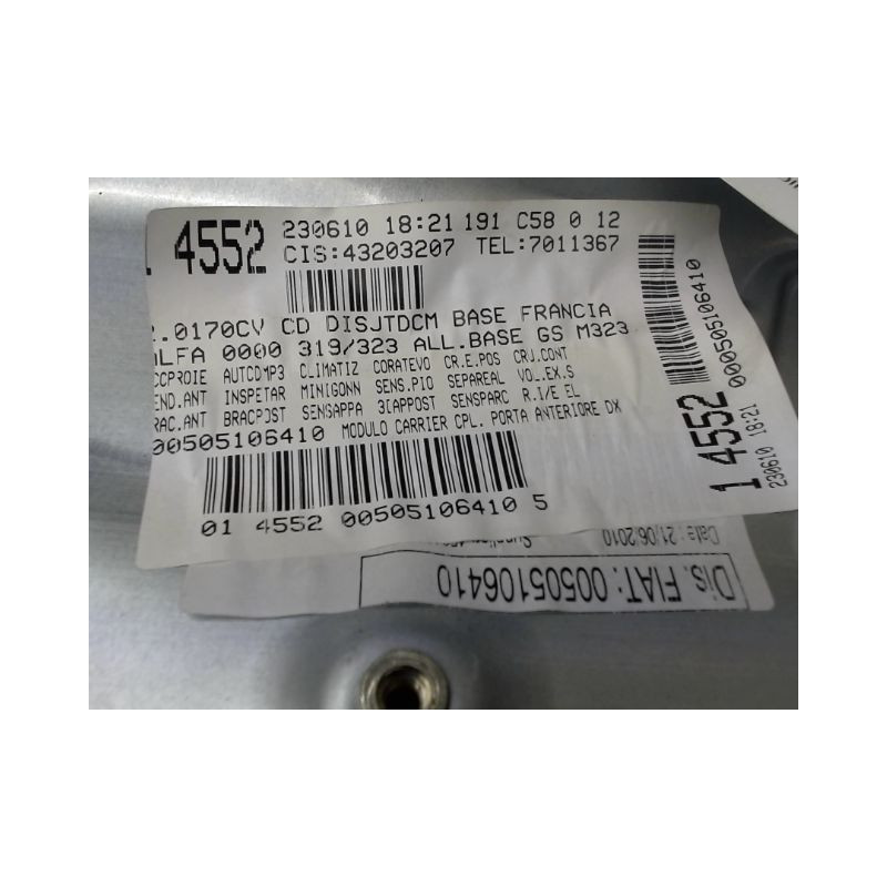 MECANISME+MOTEUR LEVE-GLACE AVANT DROIT ALFA ROMEO GIULIETTA