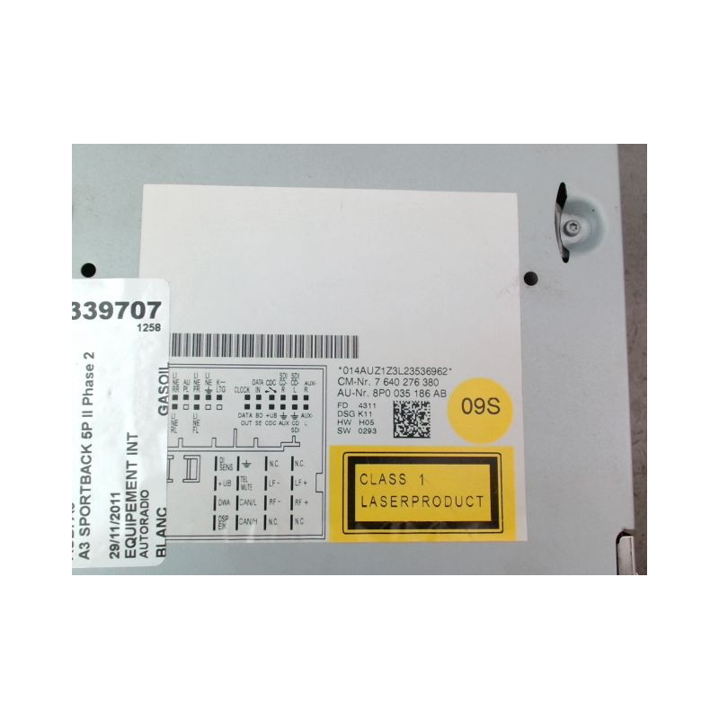 AUTORADIO AUDI A3 SPORTBACK II Phase 2 (8P) 2008-2012