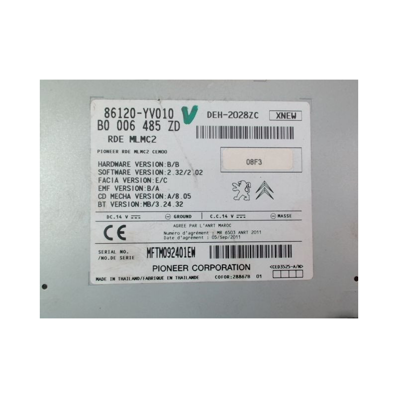 AUTORADIO TOYOTA AYGO I Phase 2 2009-2012