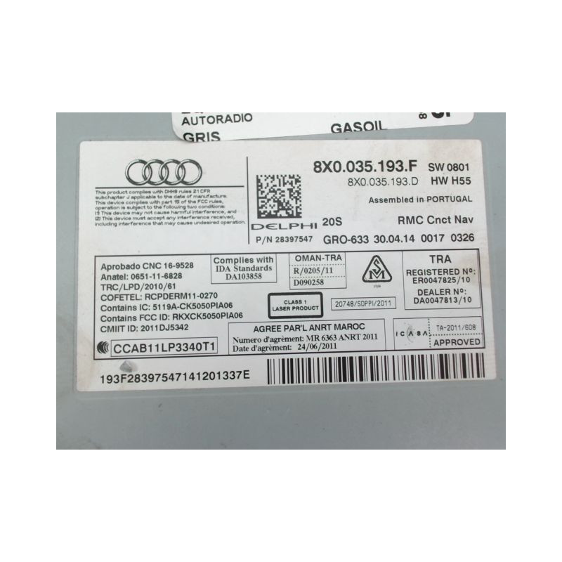 AUTORADIO AUDI A1 Phase 1 (8X) 2010-2015