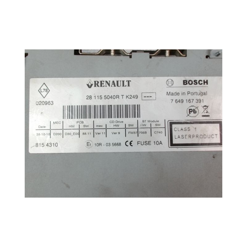 AUTORADIO RENAULT SCENIC MONOSP. III Phase 1 2009-2011