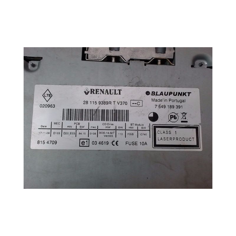AUTORADIO RENAULT MEGANE III Phase 1 2008-2012