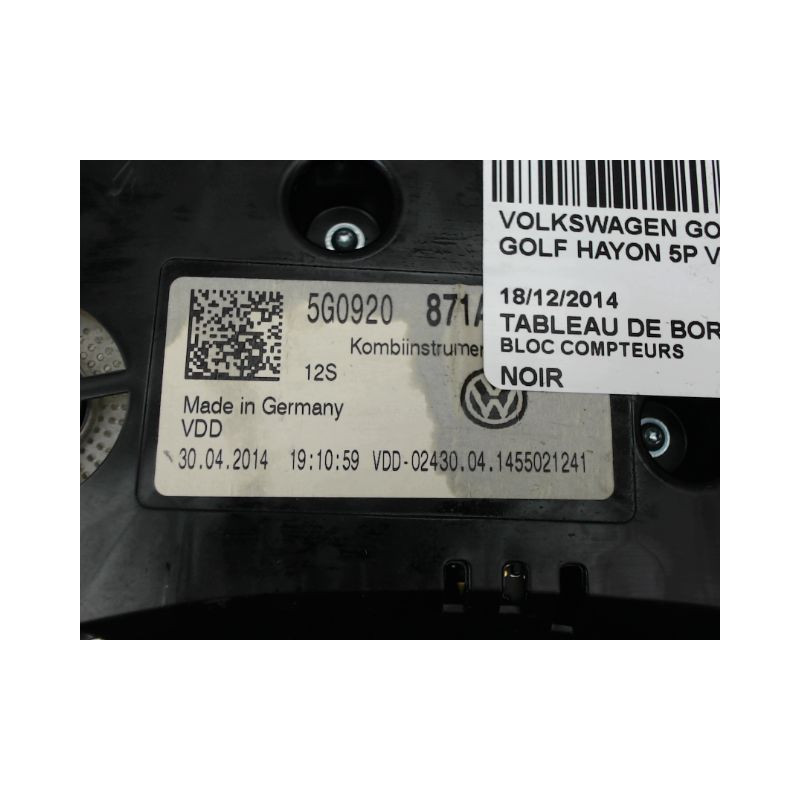 BLOC COMPTEURS VOLKSWAGEN GOLF VII Phase 1 (5G) 2012-...
