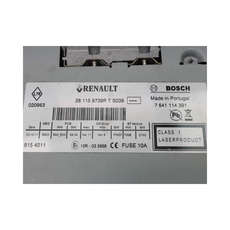 AUTORADIO RENAULT CLIO III Phase 2 2009-2014